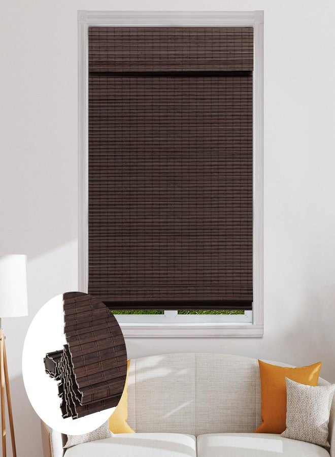 SEEYE Cordless Bamboo Roman Shades, Blackout Natural Bamboo Blinds for Indoor Windows, Roll Up Blind Privacy Shade for Home, Office, Door, UV Resistant & Easy to Install, 34" W x 64" H, Brown - Image 1